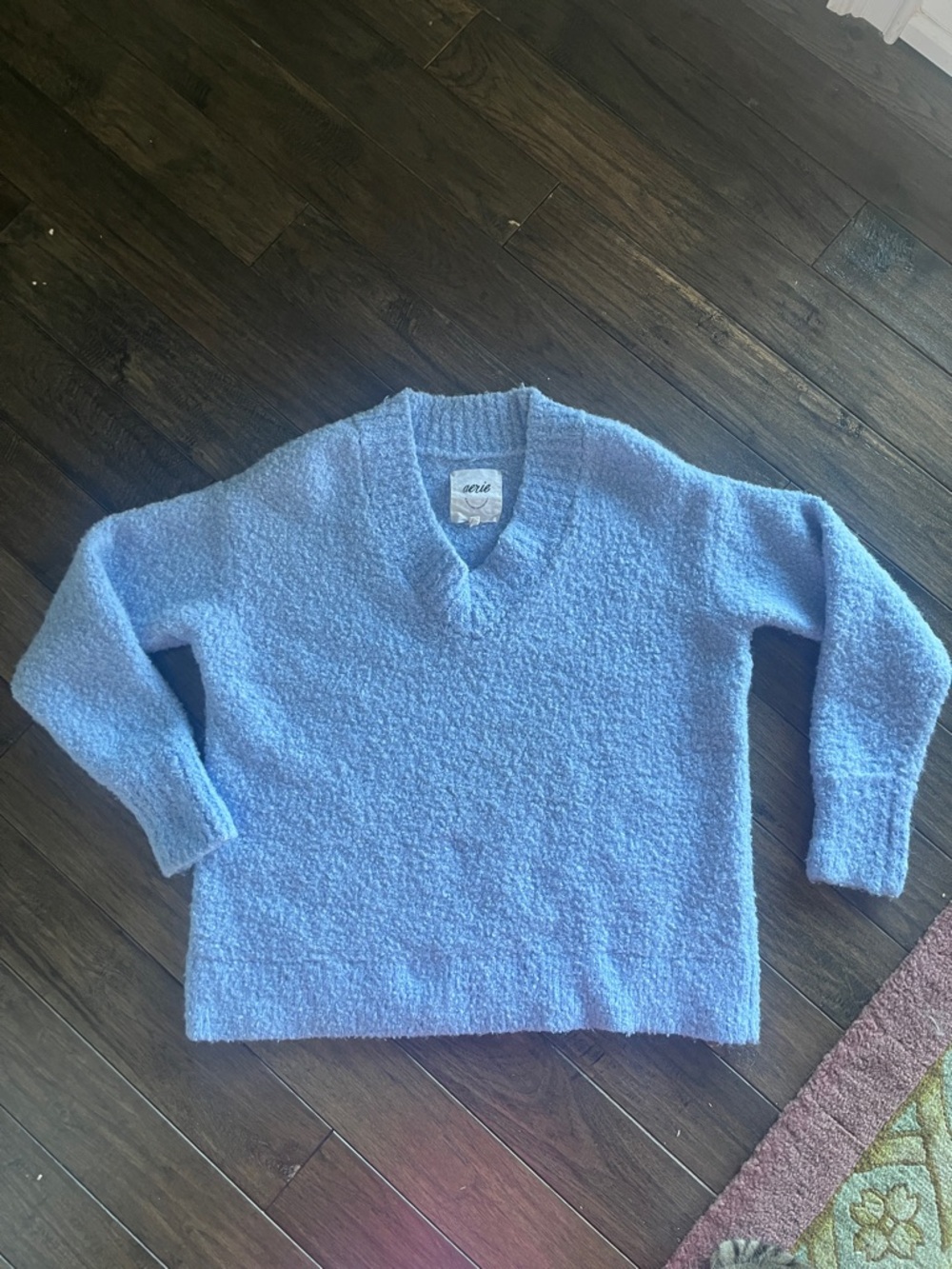 Aerie Light Blue Bouclé V-Neck Sweater
